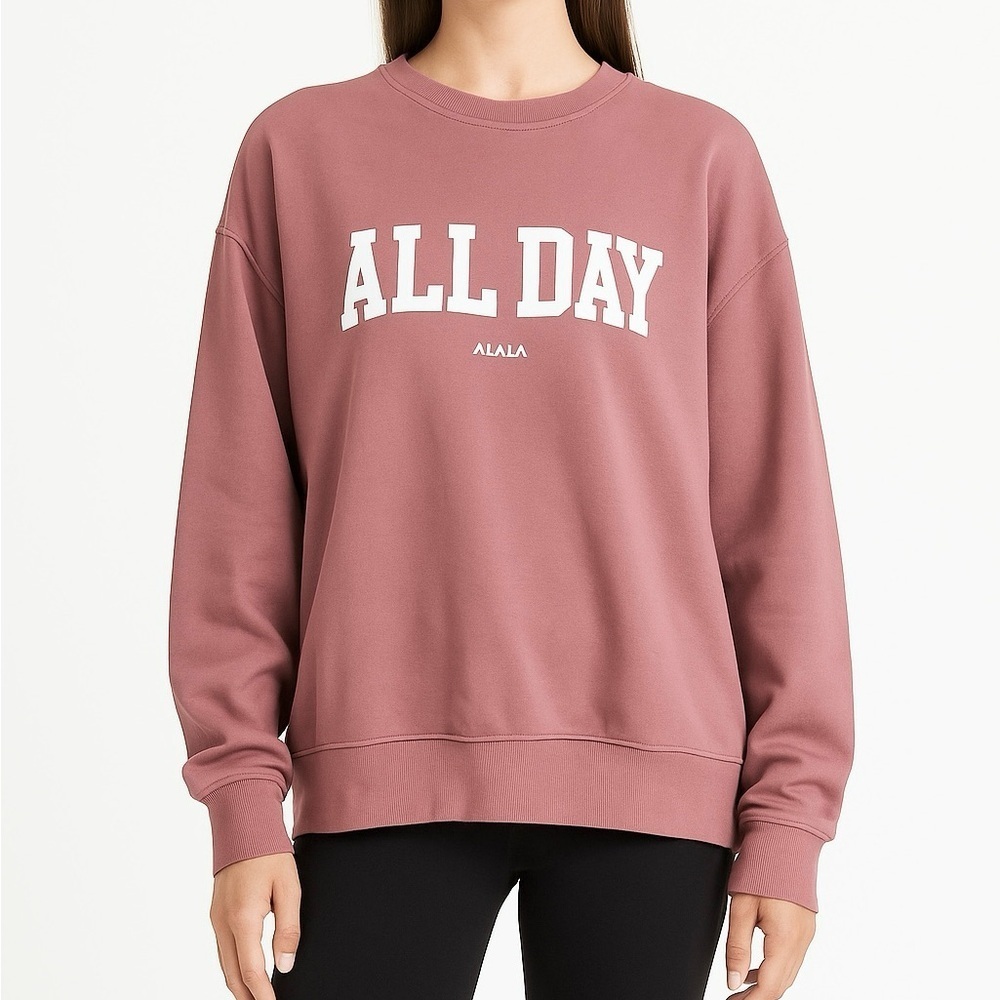 Alala All Day Mauve Oversized Graphic Crewneck Sweatshirt M Athleisure Lounge